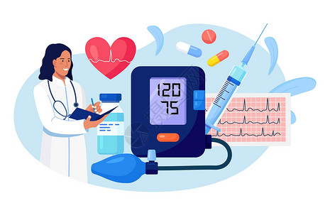 高血压 低血压病 心脏病检查的医生写作结果 有心电图 药物 注射器 心脏的大血压计 测量患者高血压的心脏病专家中风控制疾病医院心设计图片