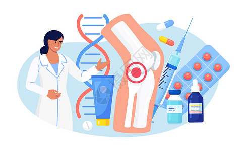 侵入性手术膝关节关节炎 患有关节疼痛的患者 医生治疗风湿病 骨关节炎 类风湿性关节炎 身体检查插画