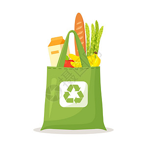 食物浪费可重复使用的布生态袋 里面装满了杂货 健康食品 没有塑料袋 使用您自己的环保包装 可回收可回收可生物降解可持续包装纺织品产品棉布插画