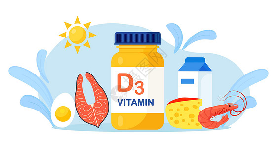 高钙食物维生素 D 来源 富含胆钙化醇的食物 乳制品 多脂鱼 奶酪 虾和鸡蛋 饮食有机营养 食品补充剂和日光浴以减少缺乏症设计图片