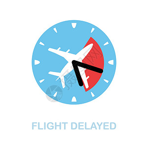航班延误平面图标 机场收藏的彩色元素标志 平面飞行延迟图标标志 用于网页设计 信息图表等插画
