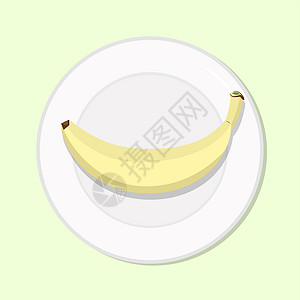 一个黄色香蕉在板材的香蕉成熟黄色 健康饮食膳食 矢量图 简单的平面库存图像 餐桌上的热带水果 健康的素食营养插画