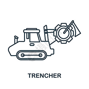挖沟机图标 机械系列中的线元素 用于网页设计 信息图表等的线性 Trencher 图标标志设计图片