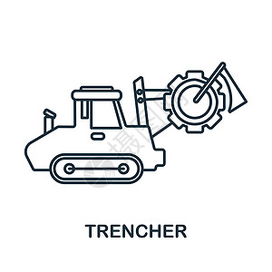 学术界挖沟机图标 机械系列中的线元素 用于网页设计 信息图表等的线性 Trencher 图标标志设计图片