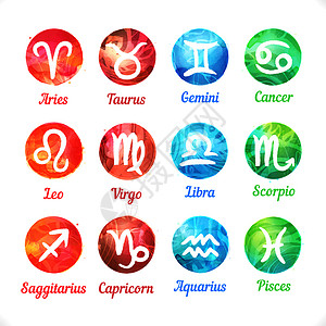双子座图标水彩色zodiac 图标标志集背景