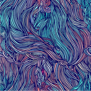 头发颜色矢量颜色抽象的手绘毛发图案 有波浪和云彩风格艺术海洋纺织品紫色海浪插图涂鸦头发织物插画