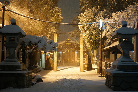 下雪天之城交通夜景城市铁道雪景铁线大雪景观观光街景高清图片