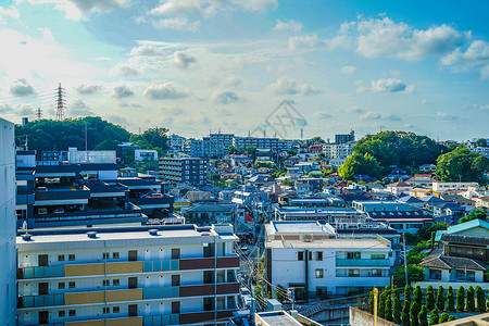神奈川横滨市的城市风景和蓝色天空街景居住区蓝天景观住宅居民区房子城市建筑背景