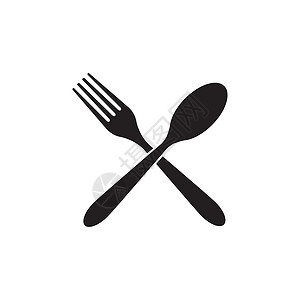 黑色勺子叉勺刀图标刀具咖啡店金属团体食物餐厅服务勺子早餐用餐插画