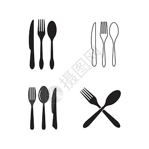 艺术叉勺叉勺刀图标工具咖啡店勺子食物金属午餐服务用餐厨房团体插画