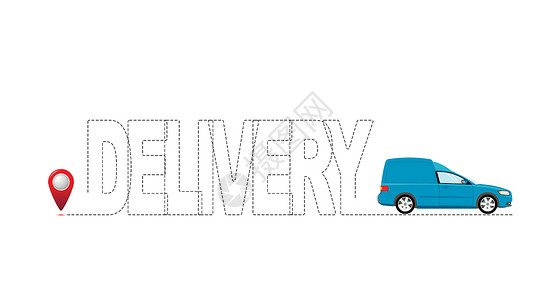 货车司机铭文以虚线形式以带有起点和送货车辆的路线形式送货 交付概念插画