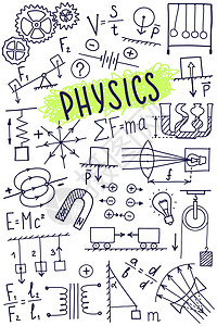 理论力学历史符号图标集 科学主题涂鸦设计 教育和学习概念 返回学校用于笔记本的粗略背景 而不是纸板和草图手册班级教科书插图数学物理学理论设计图片