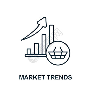 市场风险市场趋势图标 市场经济系列中的线条元素 用于网页设计 信息图表等的线性市场趋势图标标志插画