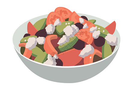 希腊奶酪白色背景的希腊沙拉现实菜盘矢量沙拉午餐插图叶子健康餐厅菜单卡通片黄瓜饮食设计图片