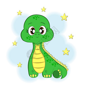 玩球小恐龙卡通风格的可爱小恐龙 五颜六色的可爱儿童插画 在纺织品上打印 在 T 恤上 用于儿童房 用于包装或明信片设计 可爱的角色插画