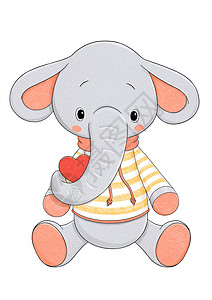 穿着带有心脏的条纹毛衣的小象小可爱高清图片