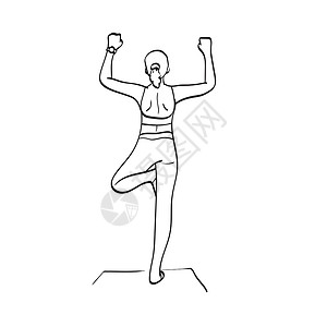 女性在垫子插图矢量手上做瑜伽 与白色背景线艺术脱钩身体女士娱乐冥想姿势成人训练保健卫生平衡设计图片
