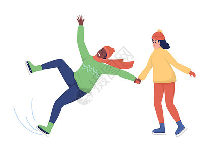 溜冰女孩半平板彩色向量特性(指在冰冰溜冰中的夫妇)插画