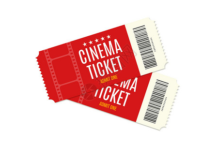 高端入场券电影票 电影两张逼真的红色优惠券 矢量对老式入场券娱乐星星夫妻剧院座位白色标签派对入口插图插画