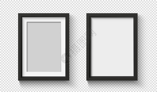 图片墙上的黑色相框 逼真的空简单相框 带阴影的 3D 海报边界小样艺术博览会大厅绘画装潢墙纸商业木板背景图片
