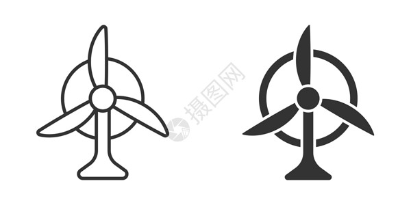 平式风力发电厂图标 白色孤立背景的涡轮矢量图解 空气能源标志业务概念 掌声发电机环境旋转风车刀片植物插图技术生态扇子背景图片