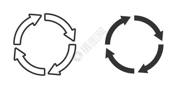 白色箭头图标以平板样式回收图标 在白色孤立背景上再使用矢量图解 回收符号商业概念世界环境插图地球箭头生态活力生物垃圾桶圆圈设计图片