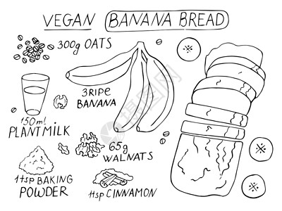 核桃燕麦Sletch香蕉面包食谱插画