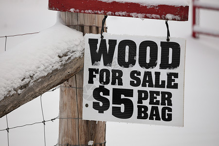 冬天标志农村环境中的火柴供出售标志森林树木材料经济燃料木头烧伤记录柴堆生意背景