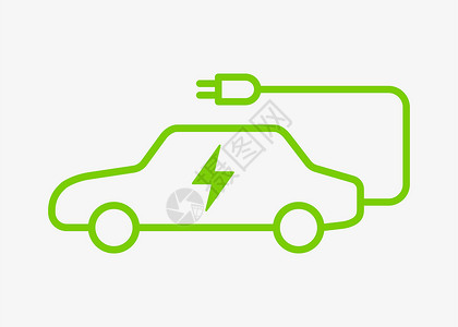 车驰电掣配有电充电电缆标志的电动汽车插画