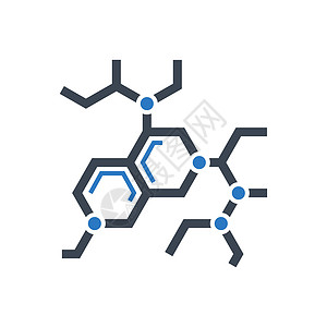 与分子相关的矢量 glyph 图标微生物学蓝色物理纽带生物粒子教育制药化学品字形背景图片