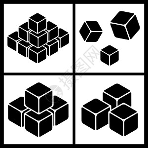 霜体冰块堆剪影图标集合 黑色象形图设计集 孤立在白色背景上的简单矢量图解插画