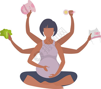 孕妇做瑜伽孕妇瑜伽 适合孕妇的瑜伽和运动 孤立在白色背景上 卡通风格的矢量插图插画