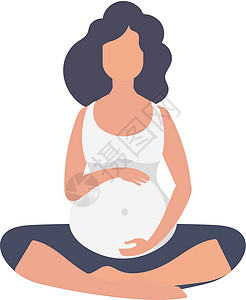 孕妇做瑜伽运动孕妇瑜伽 瑜伽和孕妇运动;孤立的 卡通风格的矢量插图插画