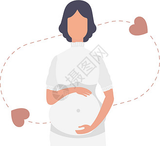 肚子上的赘肉孕妇亲切地抱住她的肚子 孤立在白色背景上 矢量插图婴儿数字卡通片女性母性日历家庭成人艺术分娩插画