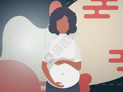 肚子圆孕妇将她的手握在肚子上 给你打封条或明信片 矢量插图设计图片