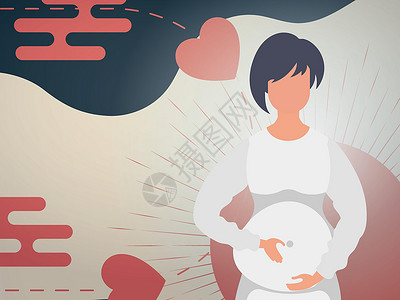 给婴儿喂奶怀孕女孩用手握在肚子上 封条或明信片给你 矢量绘画沉思平衡母亲家庭冥想姿势女性婴儿母性设计图片