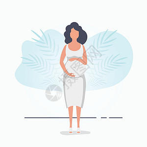 怀孕女孩完全发育成熟 完善的孕妇性格 你用蓝色调子封住 卡通风格的矢量插图插画