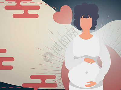 怀孕女士怀孕的女童将手握在她的肚子上 给你打封条或明信片 矢量插图孩子黑发店铺女性平衡姿势身体父母母亲生活设计图片