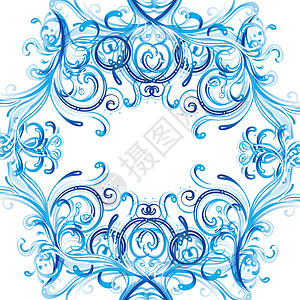 冰霜窗口 圣诞节模式卡片框架节日漩涡曲线液体水彩插图新年蓝色背景图片