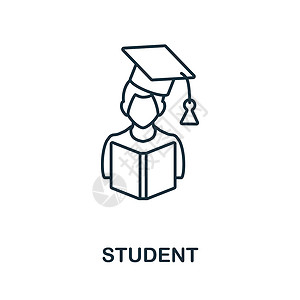 毕业帽图标学生图标 学校教育收藏中的线条元素 用于网页设计 信息图表等的线性学生图标标志设计图片
