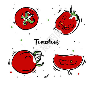 面色红润涂面色和手画的西红柿矢量组插画
