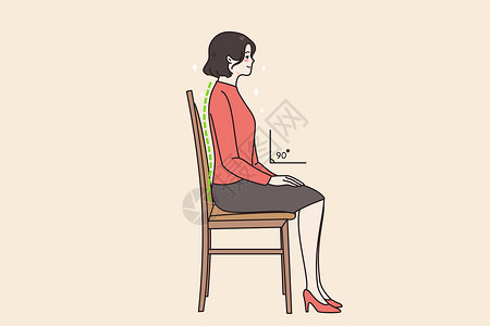 正确写字姿势青年妇女以正确的姿势坐在椅子上设计图片