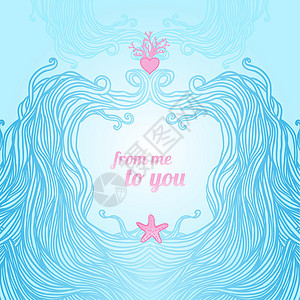 带有波浪的精色蓝色图形框架蓝海星面条粉色液体绘画海浪螺旋手绘卷曲插图背景图片