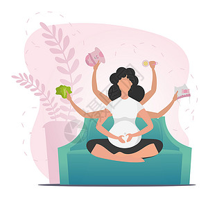 孕妇妈妈练瑜伽穿蝴蝶装的孕妇 母性的概念和健康的生活方式 卡通风格 (笑声)设计图片