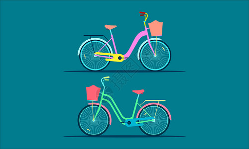 自行车车把两辆家庭自行车 平坦的多彩现代风格 矢量插图eps10插画