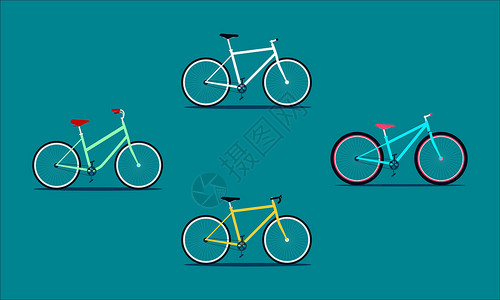 自行车刹车四架固定齿轮自行车 平坦的多彩现代风格 矢量插图eps10插画