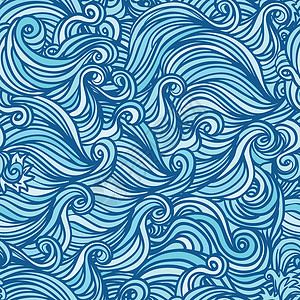 蓝色细密网络海矢量无缝的蓝色抽象手绘图案插画