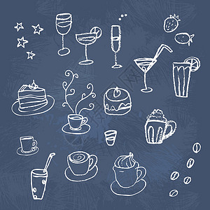 纳什Cafe 菜单绘图矢量组合 饮料和蛋糕插画