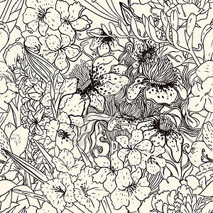 兰花花纹装饰框无缝花纹花瓣浆果插图艺术墙纸花卉艺术品涂鸦花园植物插画