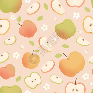鲜花无缝底纹无缝模式 苹果 半苹果 鲜花背景